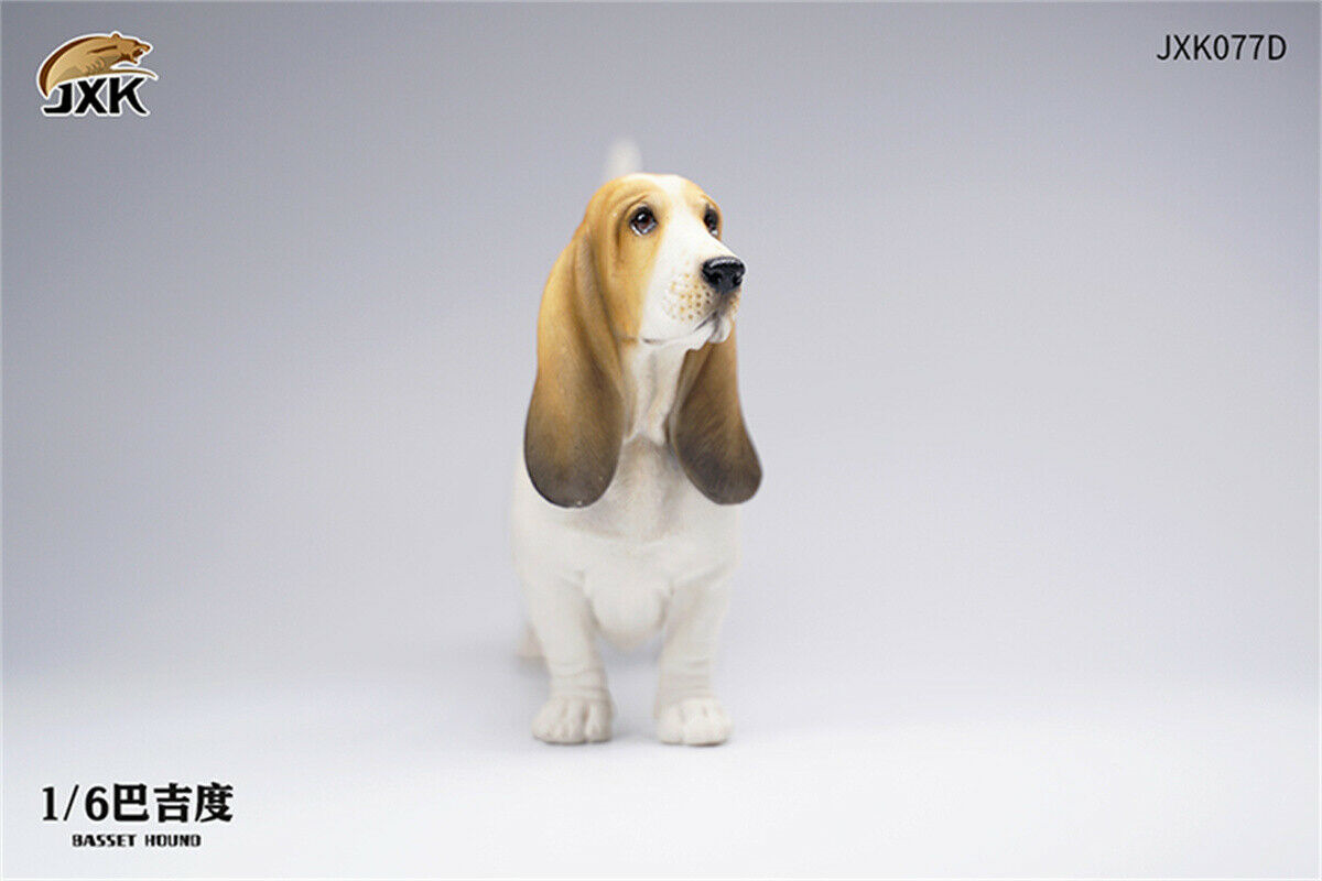 JXK 1/6 Basset Hound Model Cute Dog Animal Realistic Figure Collector Christmas Decoration Ornaments Adults Kids Gift
