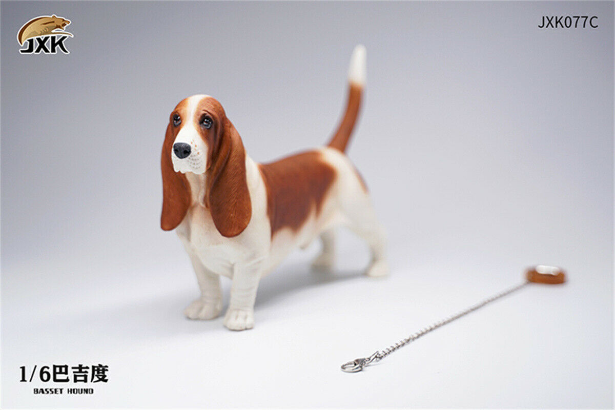 JXK 1/6 Basset Hound Model Cute Dog Animal Realistic Figure Collector Christmas Decoration Ornaments Adults Kids Gift
