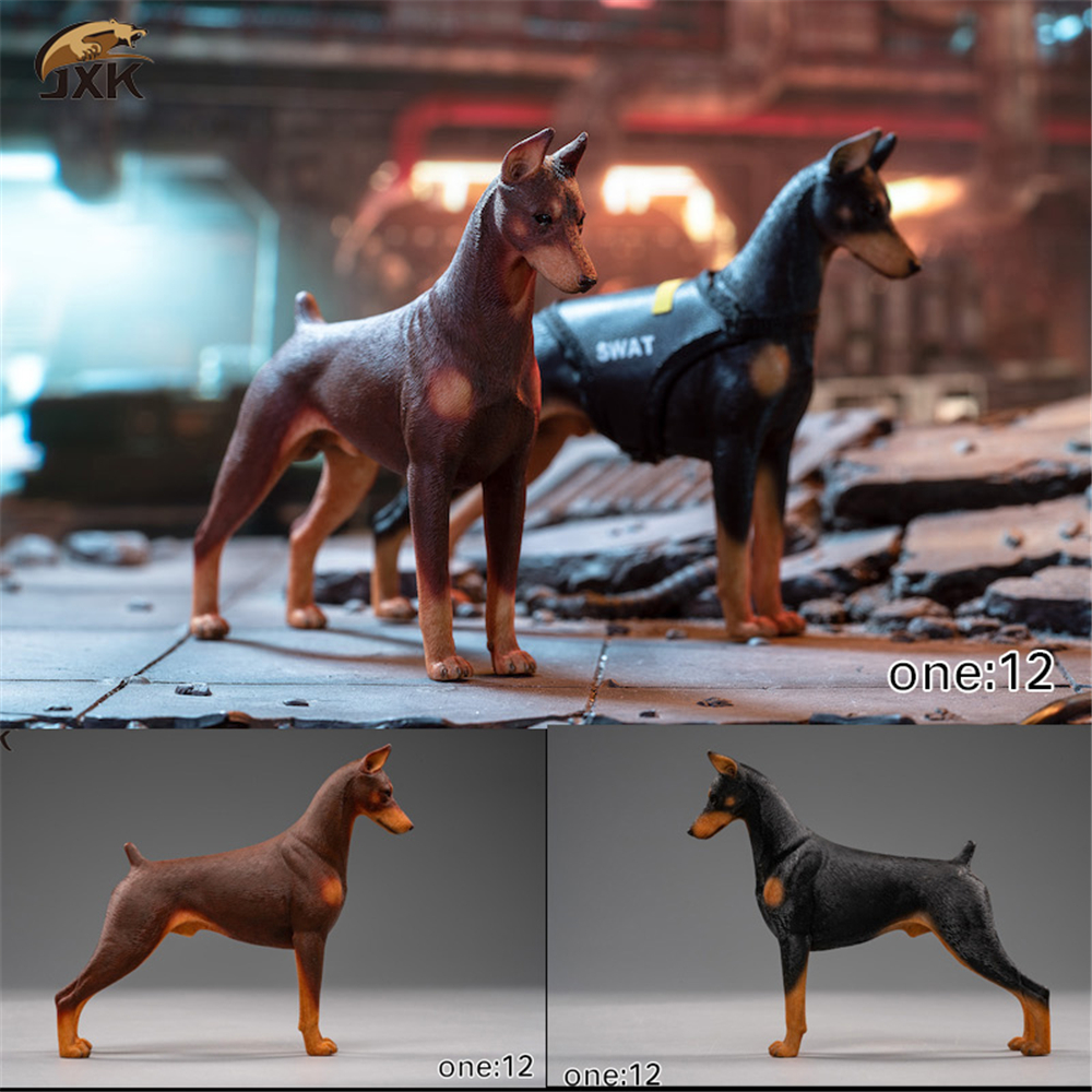 JXK 1:12 Scale Dobermann Figure Dog Pet Healing Figure Canidae Animal Collector Toy Resin Desktop Decoration Gift