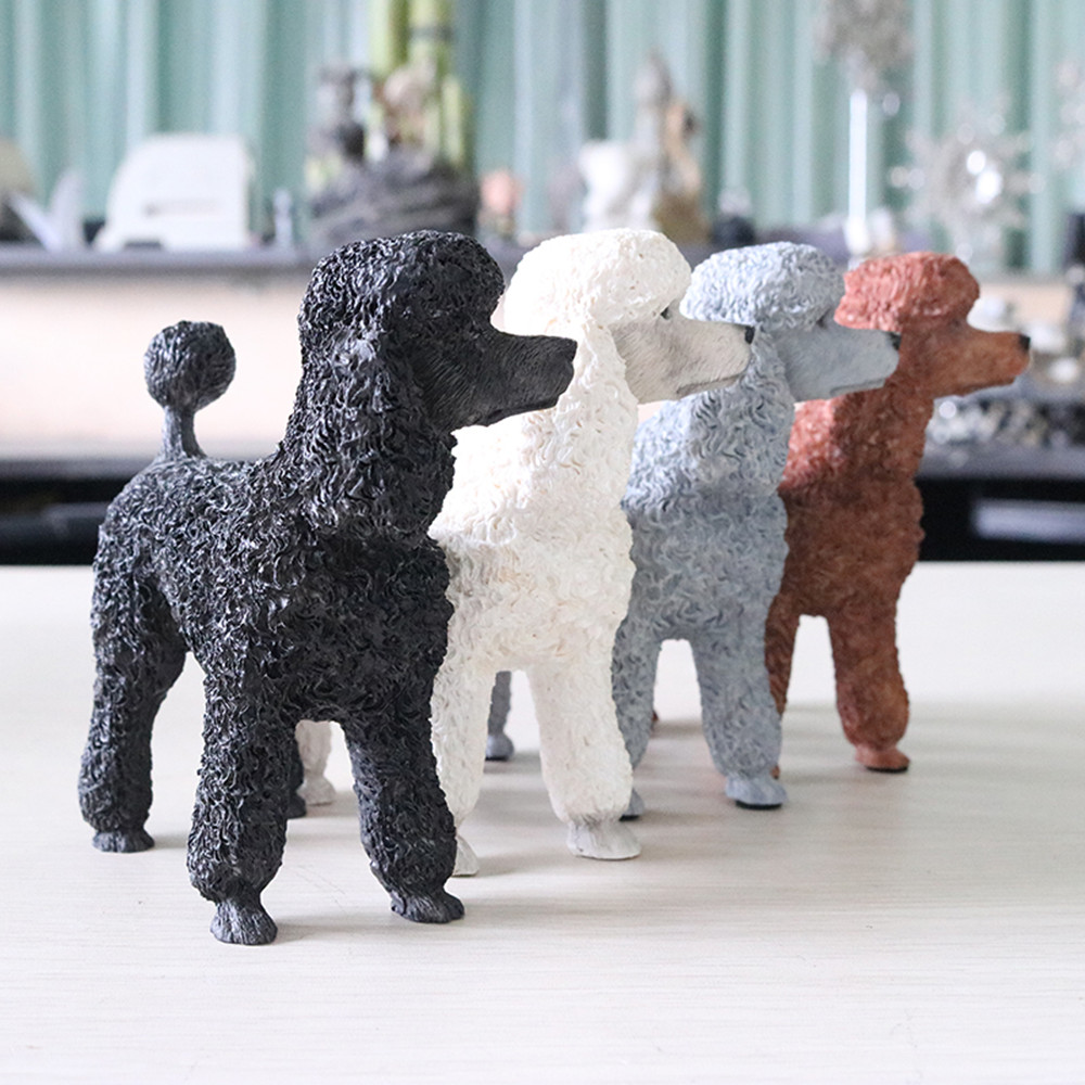JJM Lovely Poodle Teddy Dog Pet Figure Animal Model Collector Toy Home Car Decoration Education for Children Adult Kids Gifts