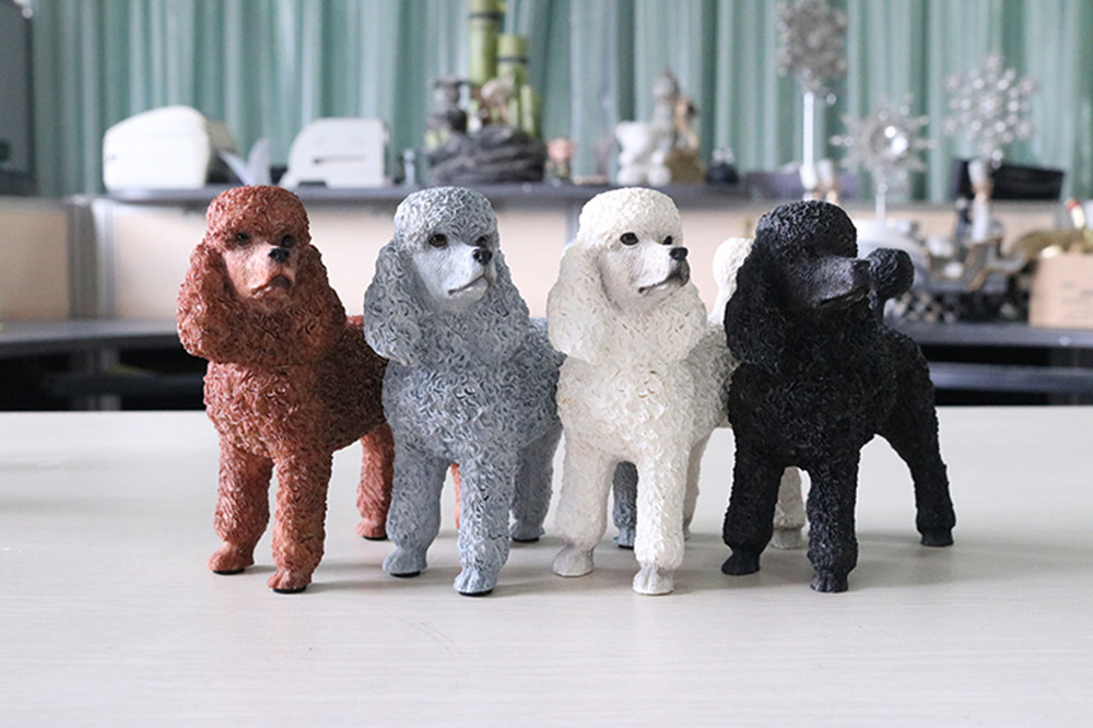 JJM Lovely Poodle Teddy Dog Pet Figure Animal Model Collector Toy Home Car Decoration Education for Children Adult Kids Gifts