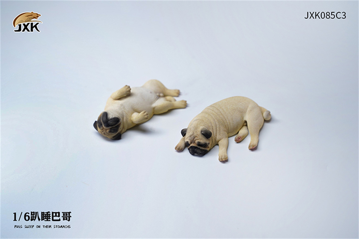 JXK 1/6 Pugs Sleep on Their Stomach Model Prone Position Pug Cute Dog Animal Christmas Decoration Ornaments Adults Kids Gift