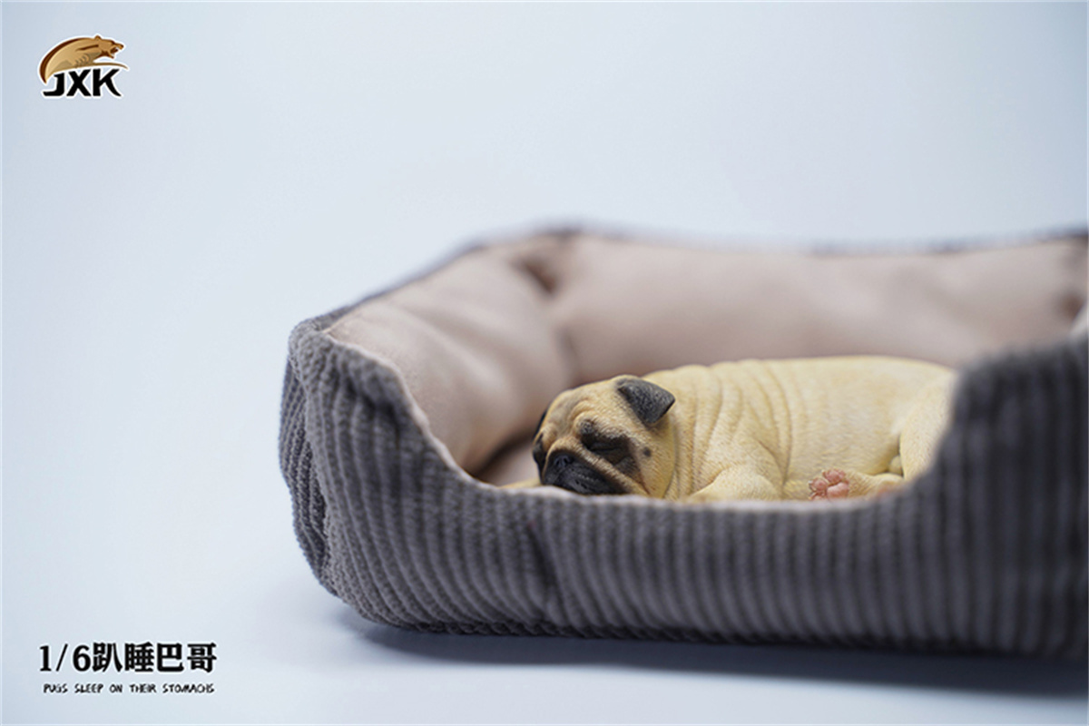 JXK 1/6 Pugs Sleep on Their Stomach Model Prone Position Pug Cute Dog Animal Christmas Decoration Ornaments Adults Kids Gift