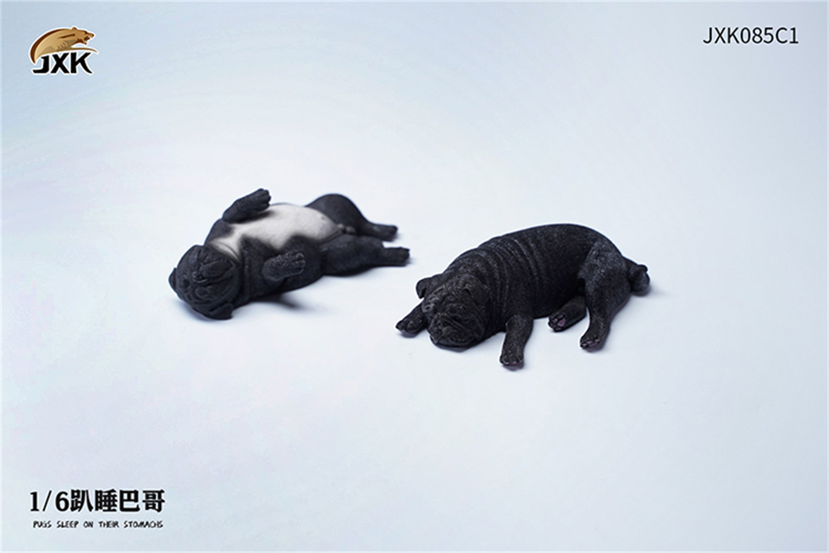JXK 1/6 Pugs Sleep on Their Stomach Model Prone Position Pug Cute Dog Animal Christmas Decoration Ornaments Adults Kids Gift