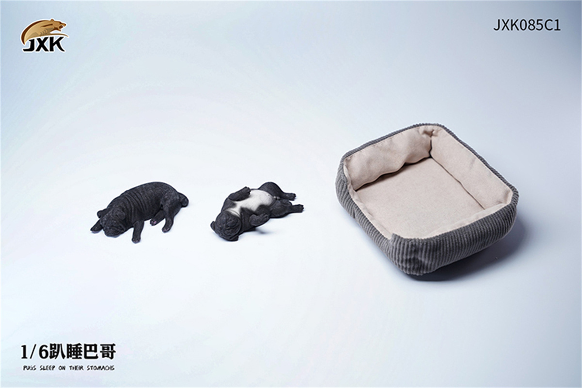 JXK 1/6 Pugs Sleep on Their Stomach Model Prone Position Pug Cute Dog Animal Christmas Decoration Ornaments Adults Kids Gift