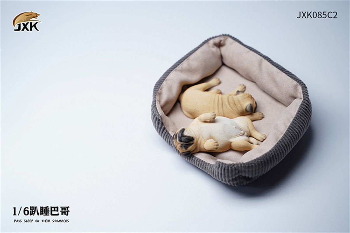 JXK 1/6 Pugs Sleep on Their Stomach Model Prone Position Pug Cute Dog Animal Christmas Decoration Ornaments Adults Kids Gift