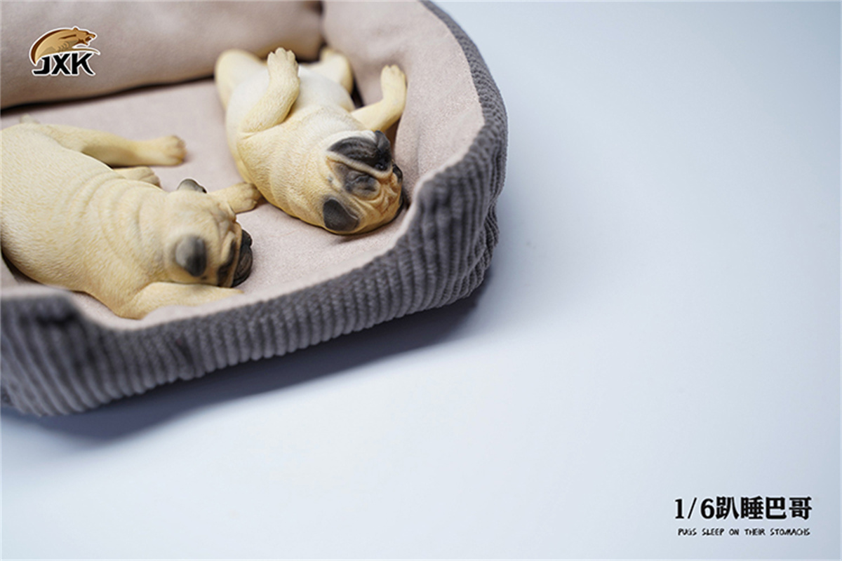 JXK 1/6 Pugs Sleep on Their Stomach Model Prone Position Pug Cute Dog Animal Christmas Decoration Ornaments Adults Kids Gift