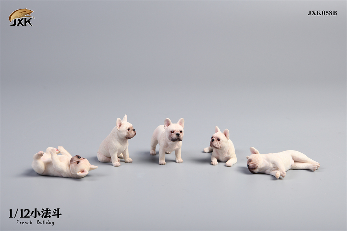 JXK 1/12 5pcs/set Mini French Bulldog Cute Pet Dog Figure Handmade Toy Decoration for Adults Kids Gift Animal Model Collector