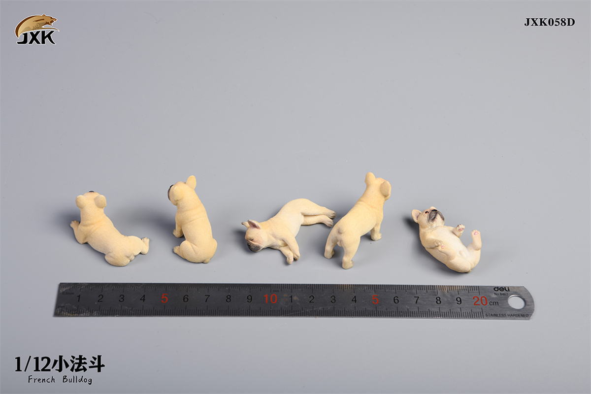 JXK 1/12 5pcs/set Mini French Bulldog Cute Pet Dog Figure Handmade Toy Decoration for Adults Kids Gift Animal Model Collector