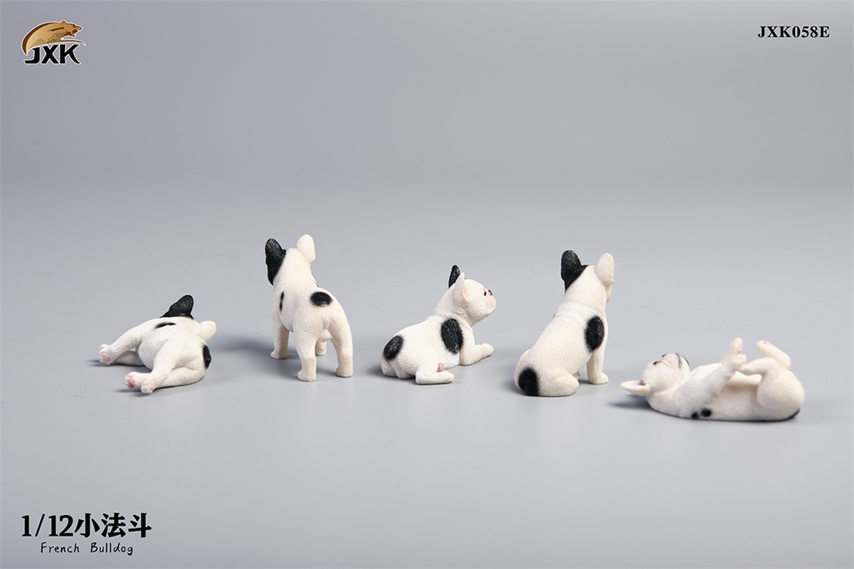 JXK 1/12 5pcs/set Mini French Bulldog Cute Pet Dog Figure Handmade Toy Decoration for Adults Kids Gift Animal Model Collector