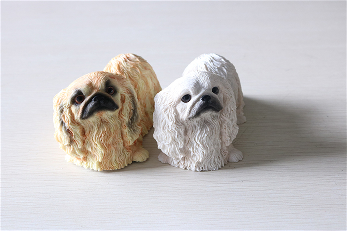 JJM Pekingese Dog Pet Figure Animal Model Collector Toy Car Decoration Kid Crafts Souvenirs Gift Decor Simulation Ornaments