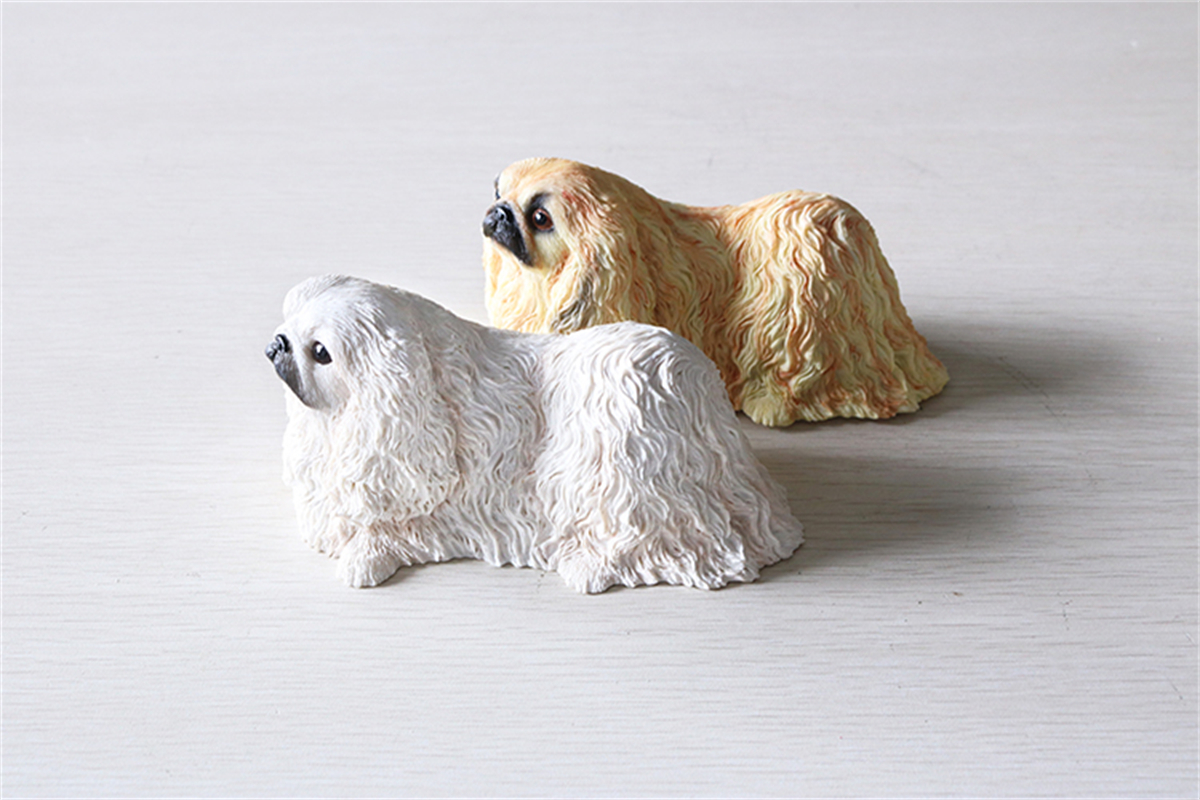 JJM Pekingese Dog Pet Figure Animal Model Collector Toy Car Decoration Kid Crafts Souvenirs Gift Decor Simulation Ornaments
