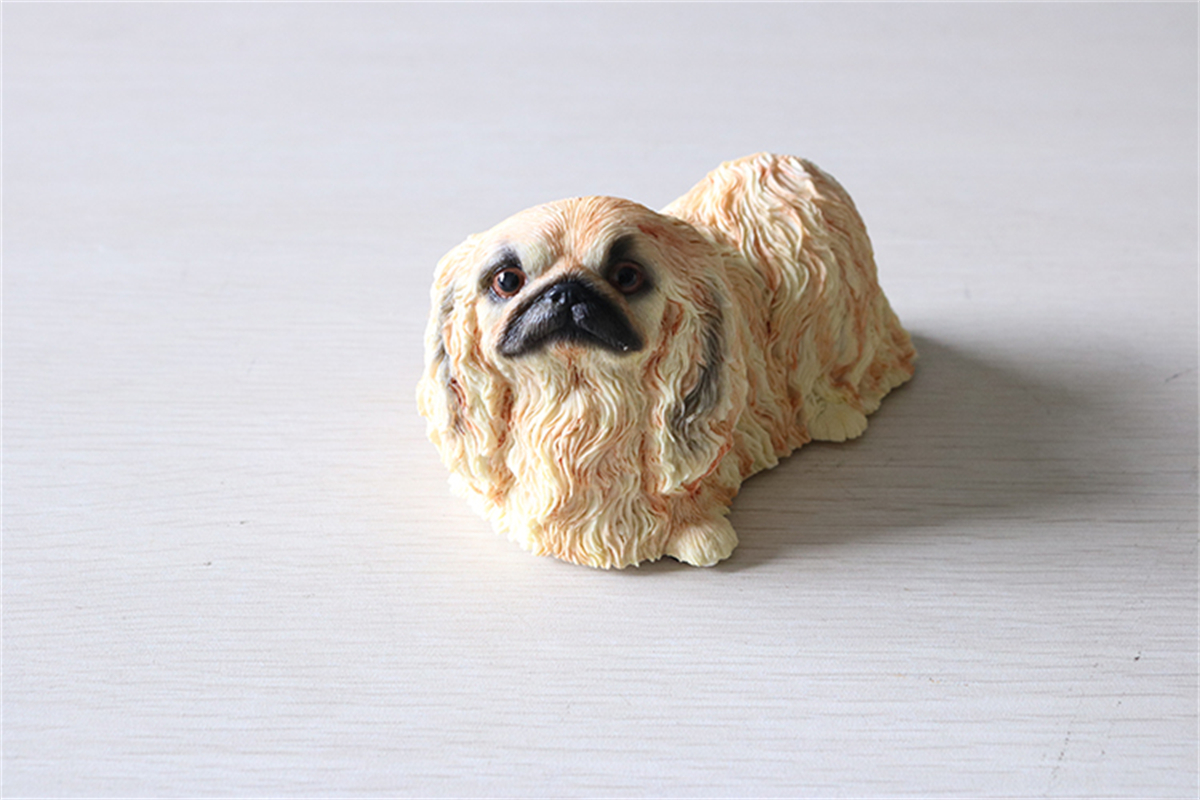 JJM Pekingese Dog Pet Figure Animal Model Collector Toy Car Decoration Kid Crafts Souvenirs Gift Decor Simulation Ornaments