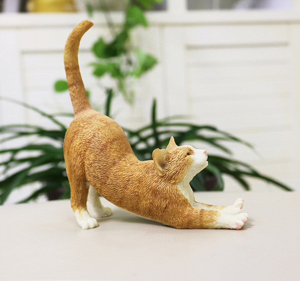 JJM American Wirehair Cat Pet Figure Stretch Kitten Animal Collector Toy PVC Model Educational for Children Adults Kids Gift