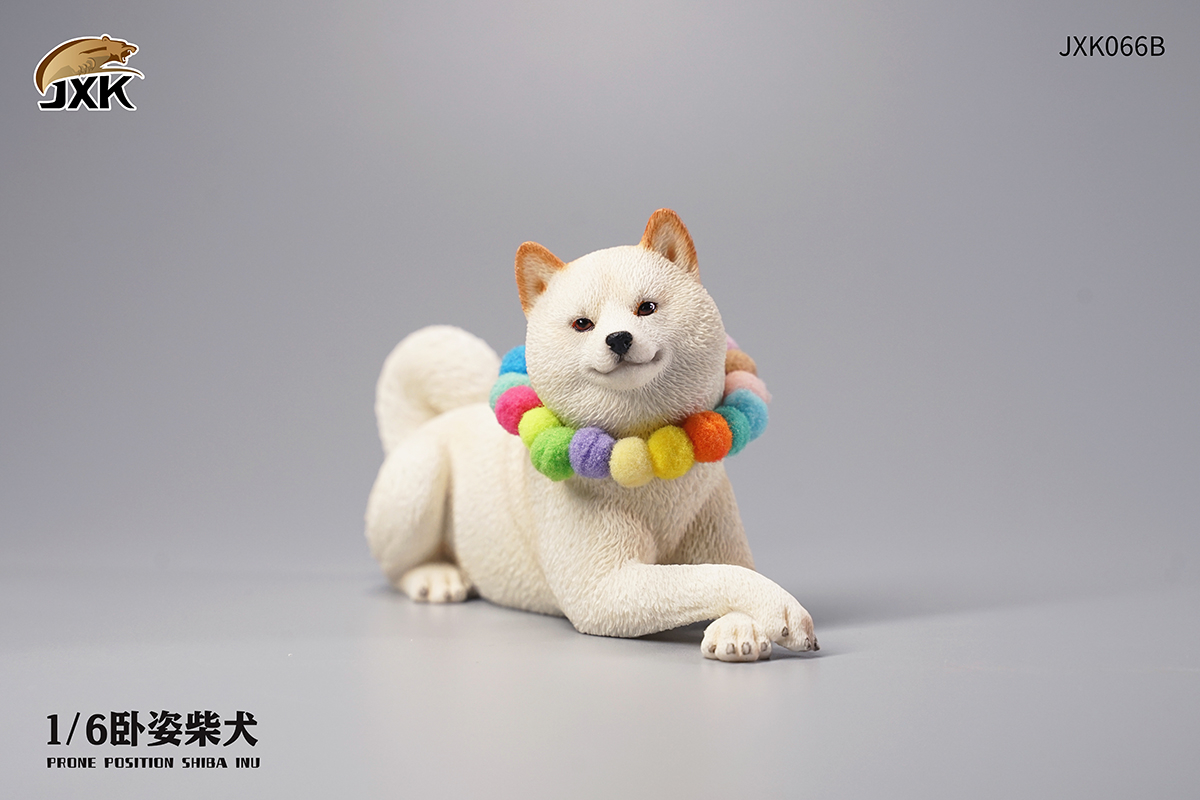 JXK 1/6 Prone Position Shiba Inu Model Handmade Decor Oenaments Toy for Children Adults Kids Gift Cute Dog Pet Animal Collector