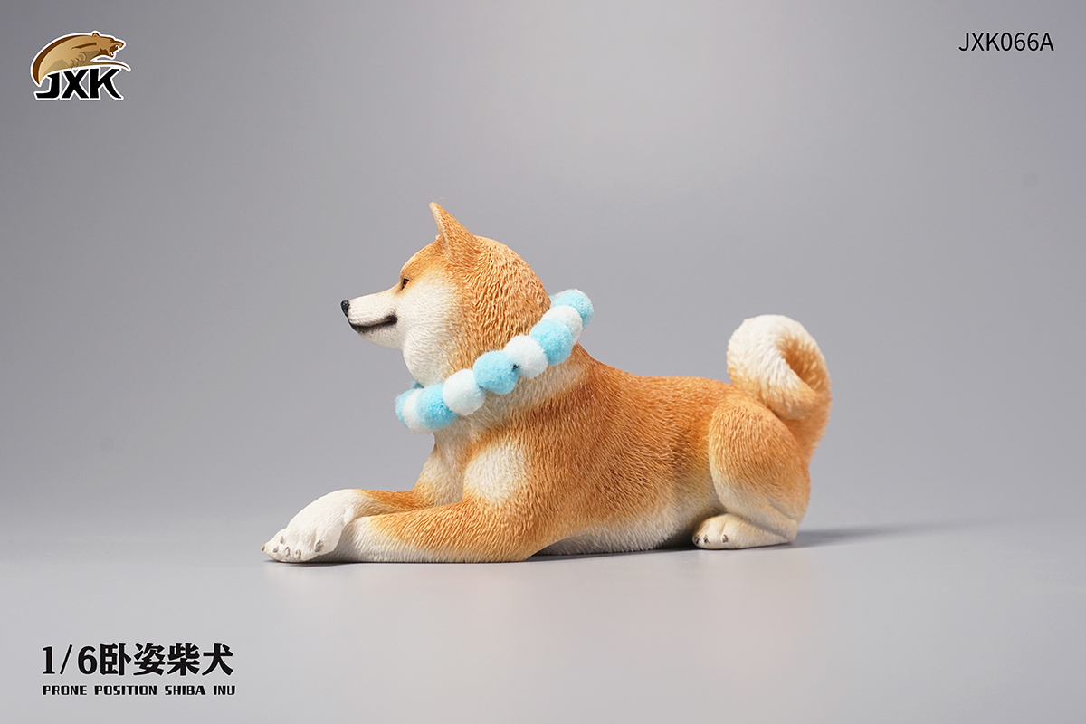 JXK 1/6 Prone Position Shiba Inu Model Handmade Decor Oenaments Toy for Children Adults Kids Gift Cute Dog Pet Animal Collector