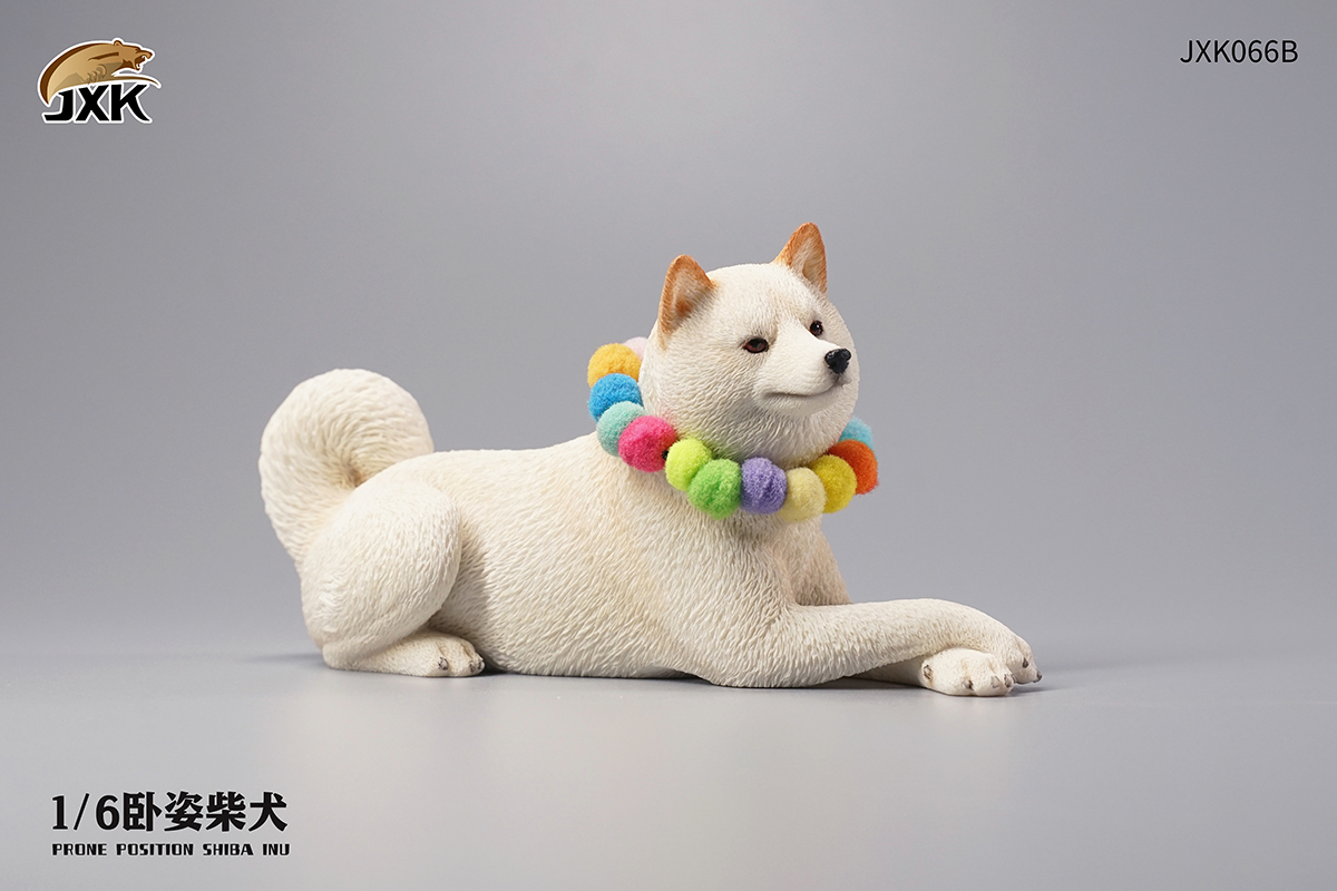 JXK 1/6 Prone Position Shiba Inu Model Handmade Decor Oenaments Toy for Children Adults Kids Gift Cute Dog Pet Animal Collector