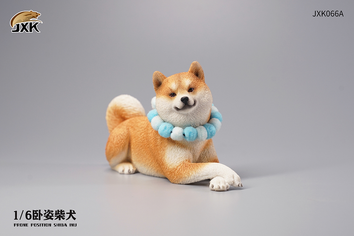 JXK 1/6 Prone Position Shiba Inu Model Handmade Decor Oenaments Toy for Children Adults Kids Gift Cute Dog Pet Animal Collector