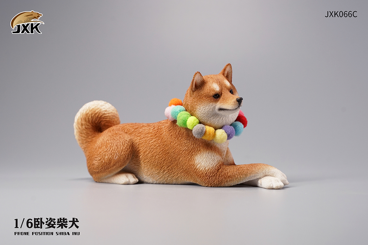 JXK 1/6 Prone Position Shiba Inu Model Handmade Decor Oenaments Toy for Children Adults Kids Gift Cute Dog Pet Animal Collector