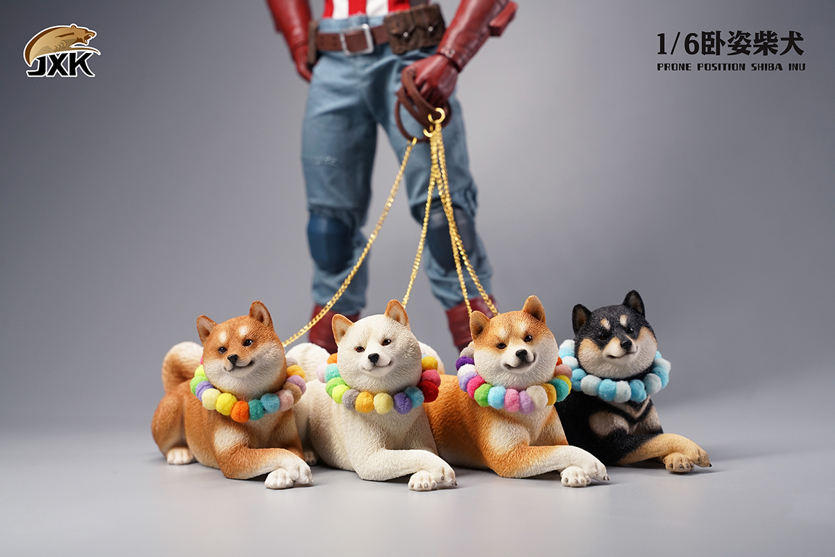 JXK 1/6 Prone Position Shiba Inu Model Handmade Decor Oenaments Toy for Children Adults Kids Gift Cute Dog Pet Animal Collector
