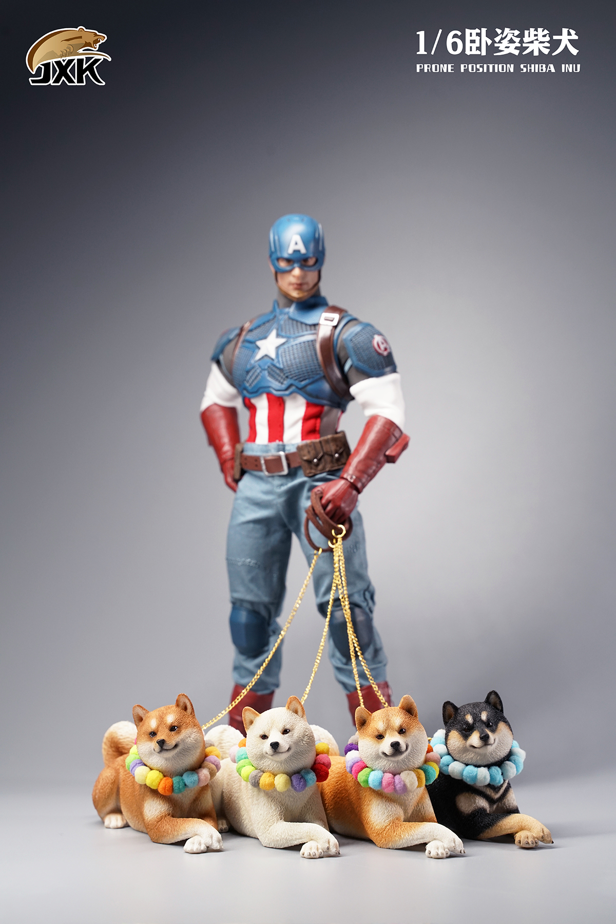 JXK 1/6 Prone Position Shiba Inu Model Handmade Decor Oenaments Toy for Children Adults Kids Gift Cute Dog Pet Animal Collector