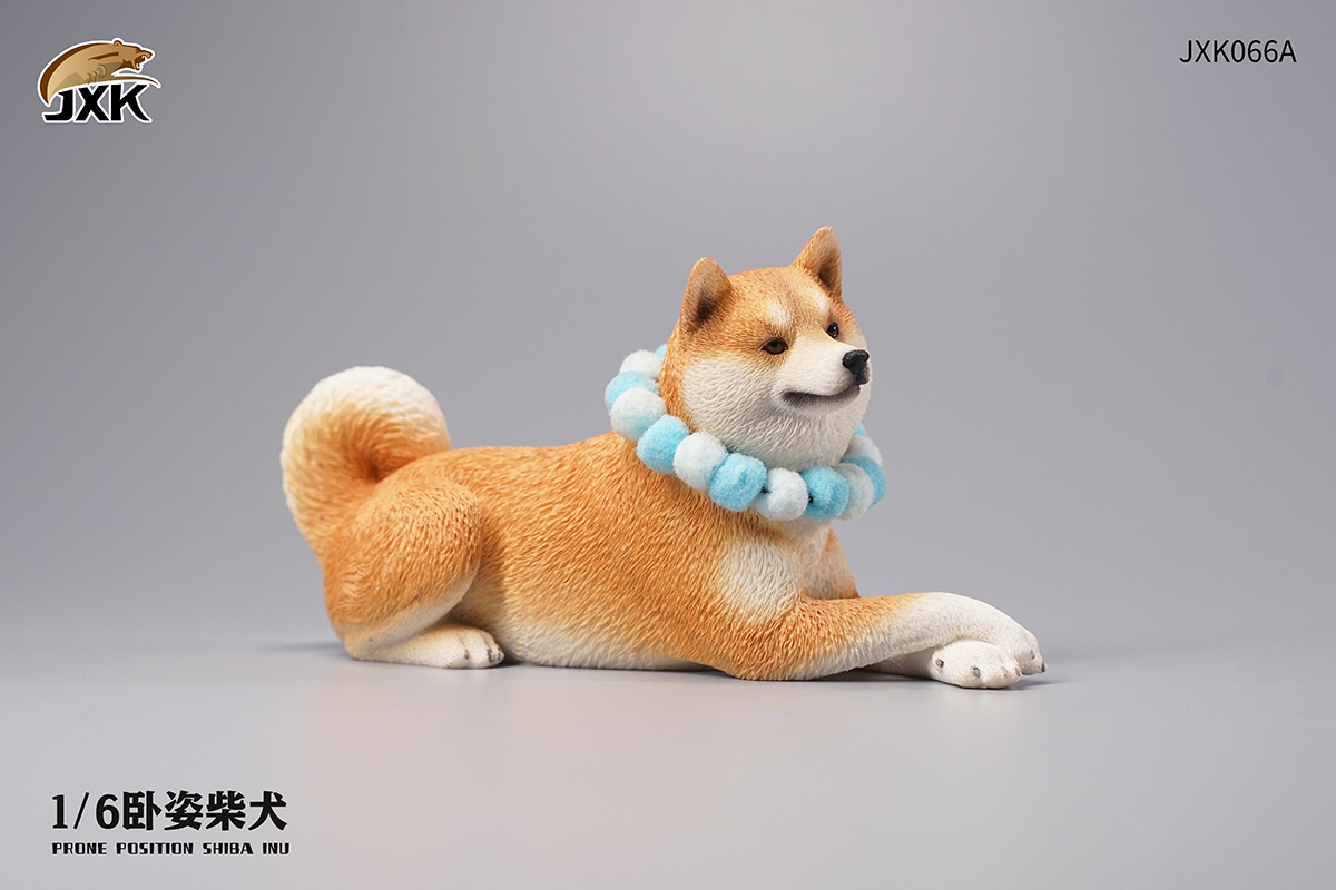 JXK 1/6 Prone Position Shiba Inu Model Handmade Decor Oenaments Toy for Children Adults Kids Gift Cute Dog Pet Animal Collector