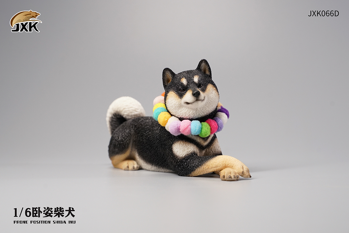 JXK 1/6 Prone Position Shiba Inu Model Handmade Decor Oenaments Toy for Children Adults Kids Gift Cute Dog Pet Animal Collector