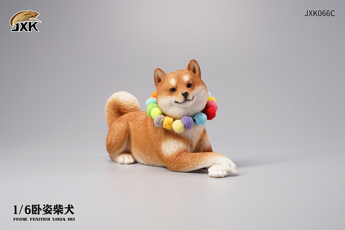 JXK 1/6 Prone Position Shiba Inu Model Handmade Decor Oenaments Toy for Children Adults Kids Gift Cute Dog Pet Animal Collector