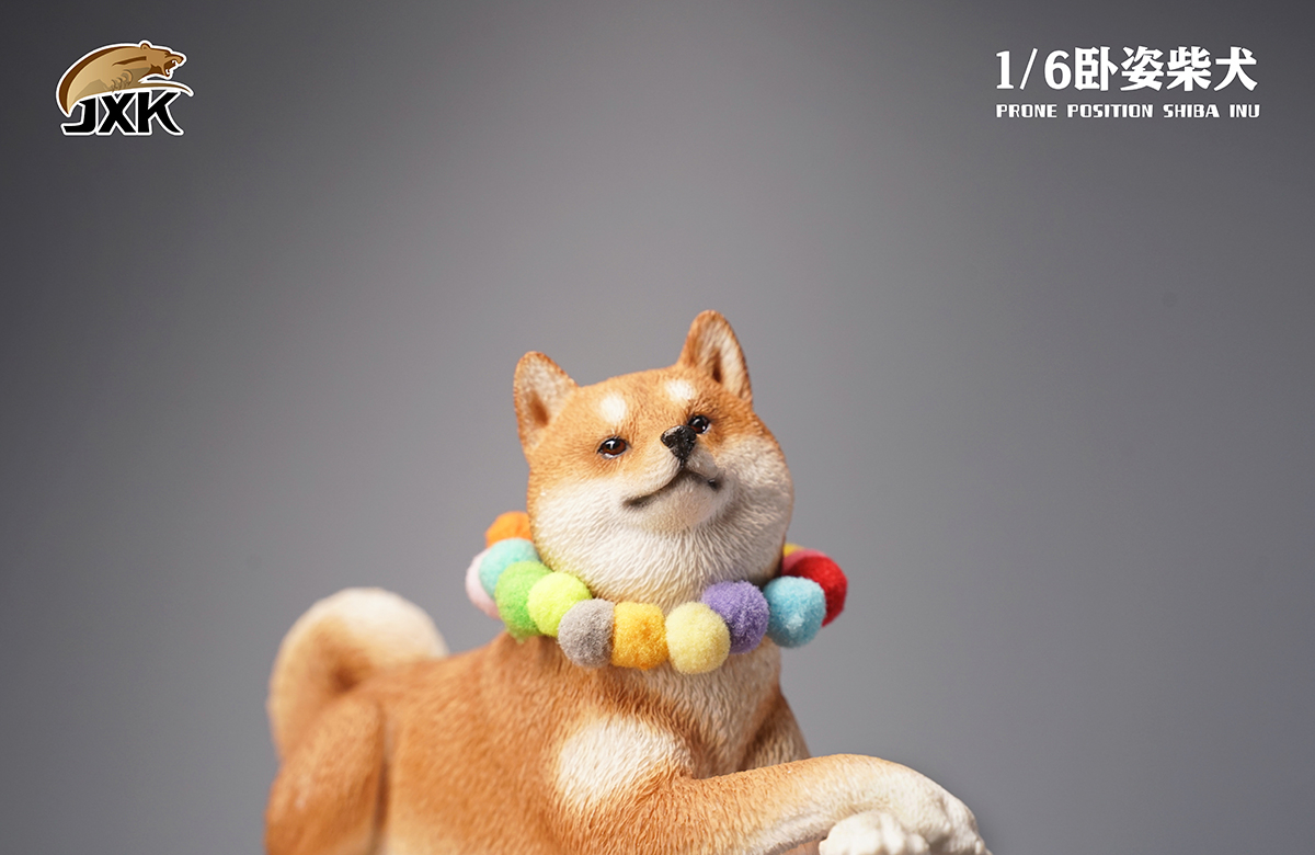 JXK 1/6 Prone Position Shiba Inu Model Handmade Decor Oenaments Toy for Children Adults Kids Gift Cute Dog Pet Animal Collector