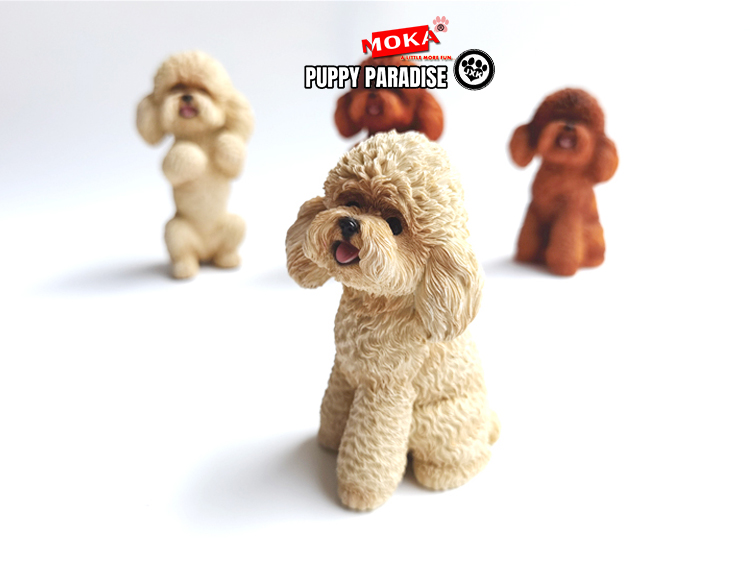 JXK Cute Poodle Dog Pet Healing Figure Canidae Animal Collector Toy Resin Desktop Decoration Gift