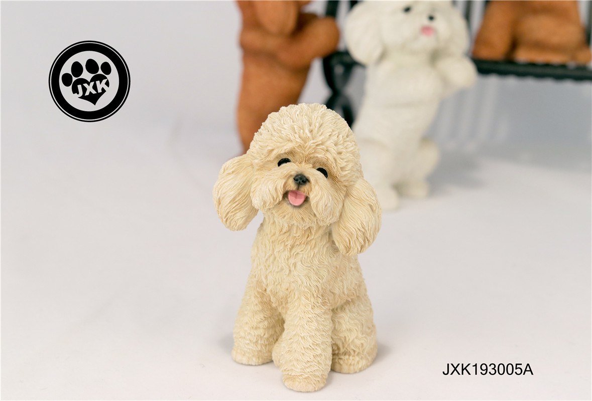 JXK Cute Poodle Dog Pet Healing Figure Canidae Animal Collector Toy Resin Desktop Decoration Gift