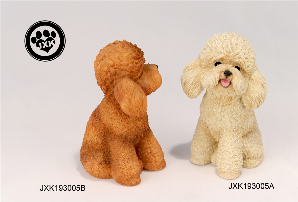 JXK Cute Poodle Dog Pet Healing Figure Canidae Animal Collector Toy Resin Desktop Decoration Gift