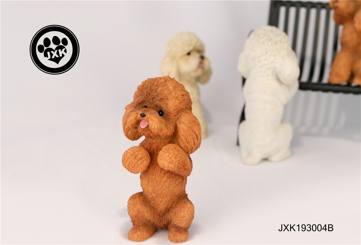 JXK Cute Poodle Dog Pet Healing Figure Canidae Animal Collector Toy Resin Desktop Decoration Gift