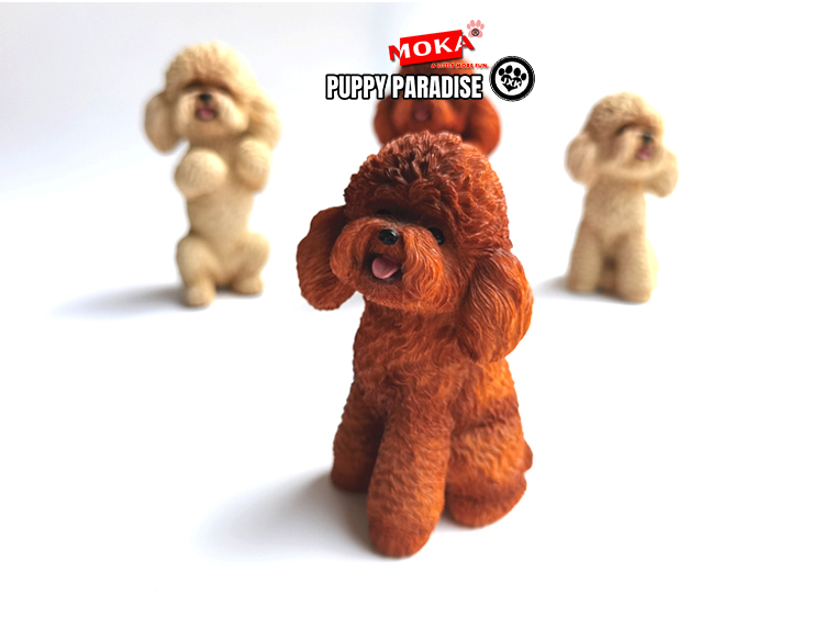 JXK Cute Poodle Dog Pet Healing Figure Canidae Animal Collector Toy Resin Desktop Decoration Gift