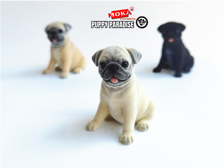 JXK Cute Pug Dog Pet Healing Figure Canidae Fluff Puppy Animal Model Collector Toy Gift