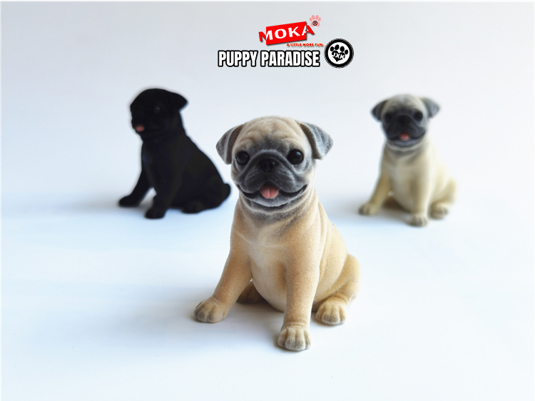 JXK Cute Pug Dog Pet Healing Figure Canidae Fluff Puppy Animal Model Collector Toy Gift