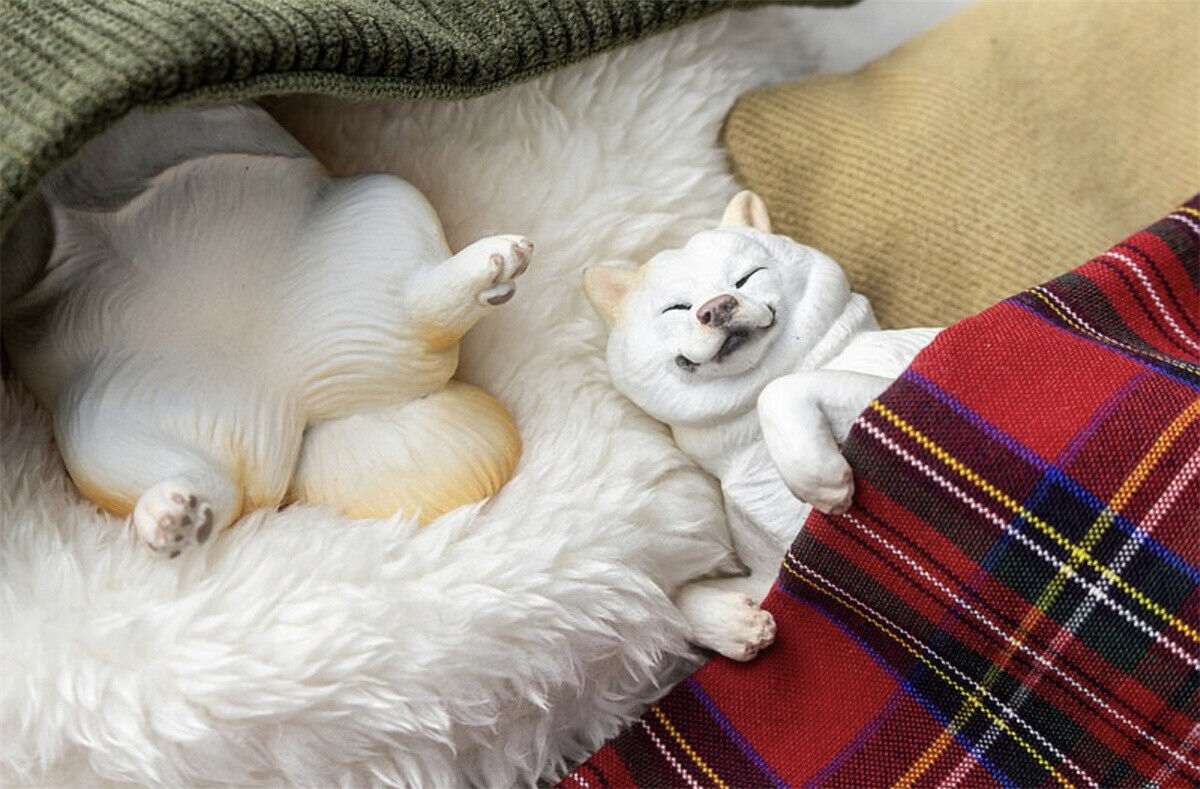 M7 Sleeping Shiba Inu Figure Pet Dog Animal Model Collector Car Decor Kids Gift Car Decoration Simulation Dogs Education Toys