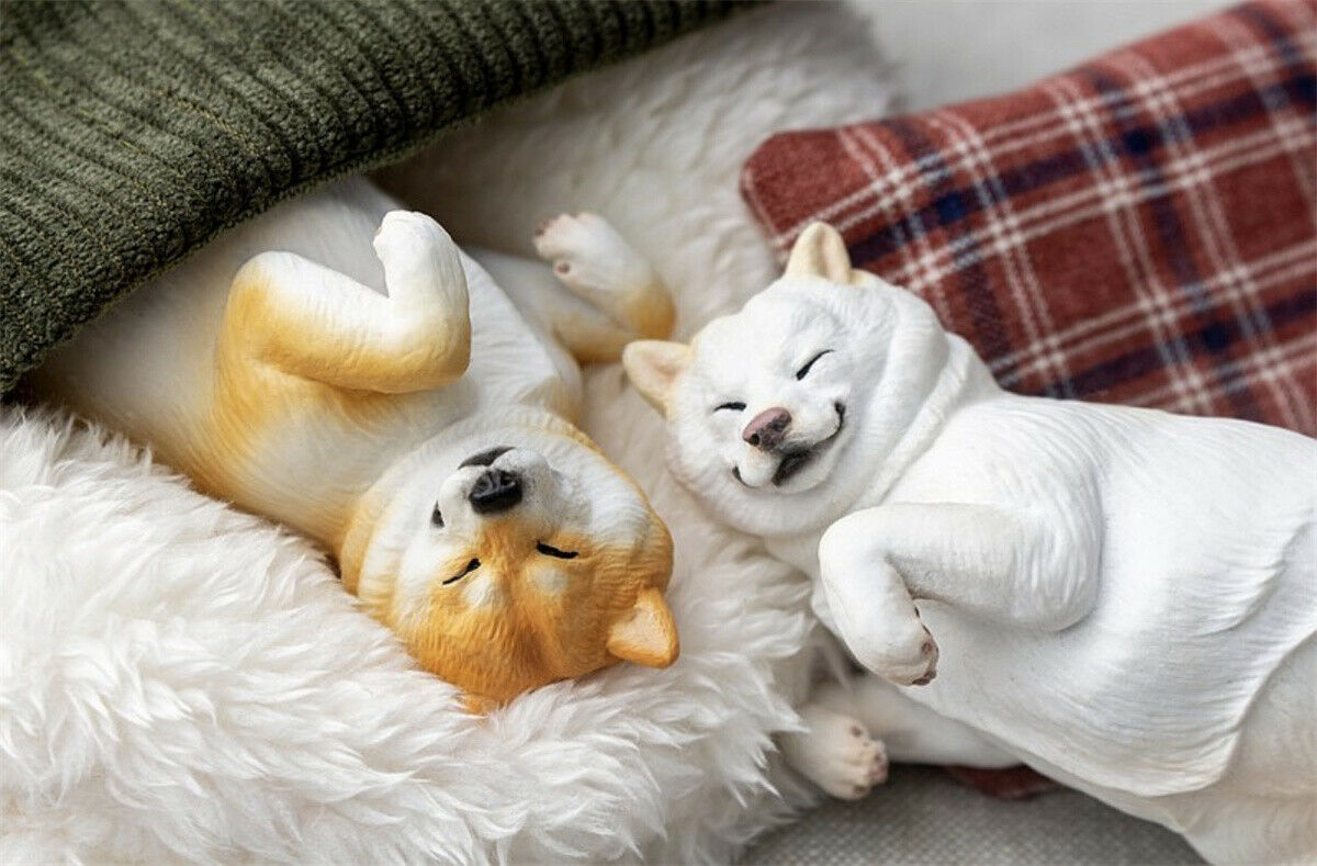 M7 Sleeping Shiba Inu Figure Pet Dog Animal Model Collector Car Decor Kids Gift Car Decoration Simulation Dogs Education Toys