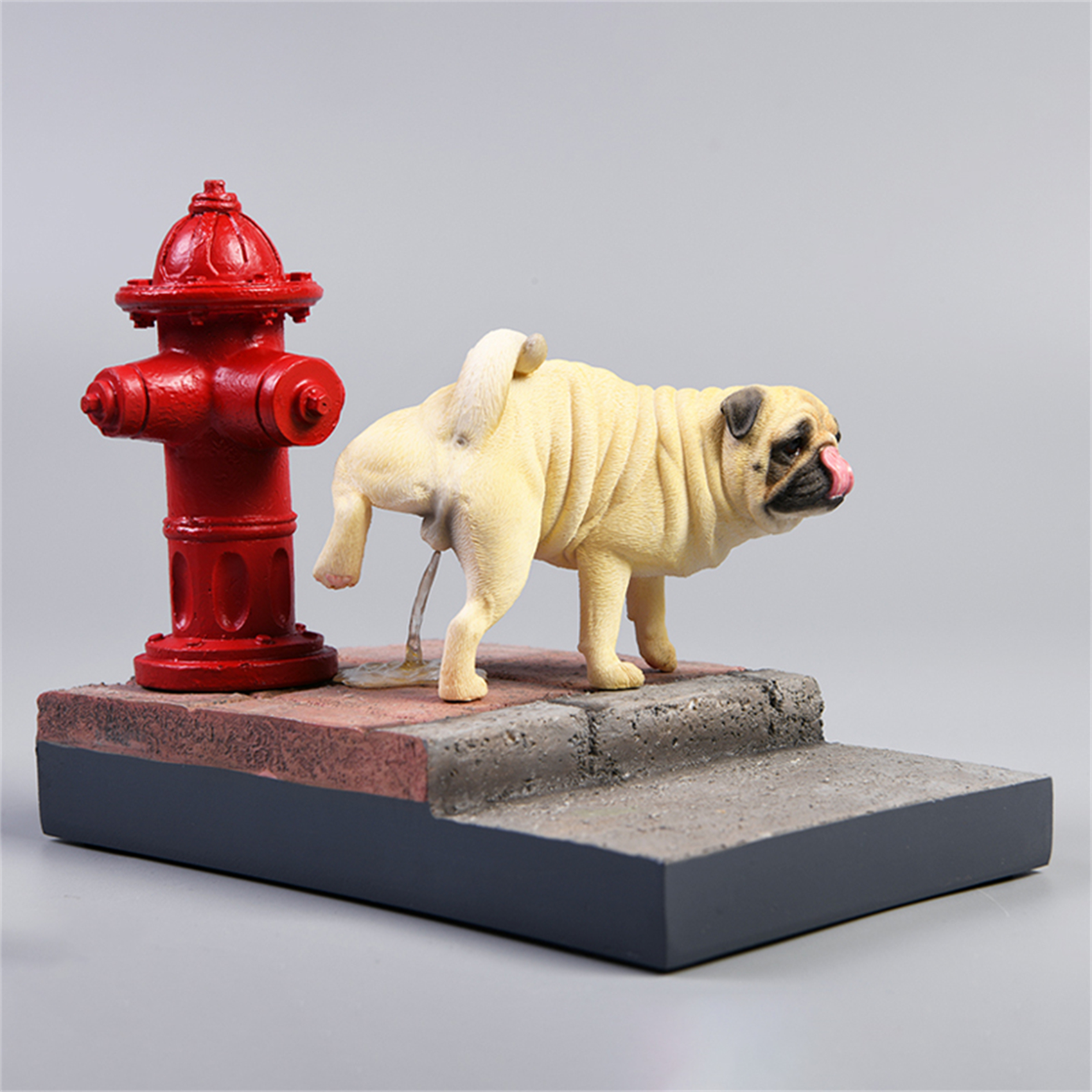 JXK 1/6 Funny Pug Figure Dog with Base Pet Healing Figure Cute Canidae Animal Collector Toy Resin Desktop Decoration Gift