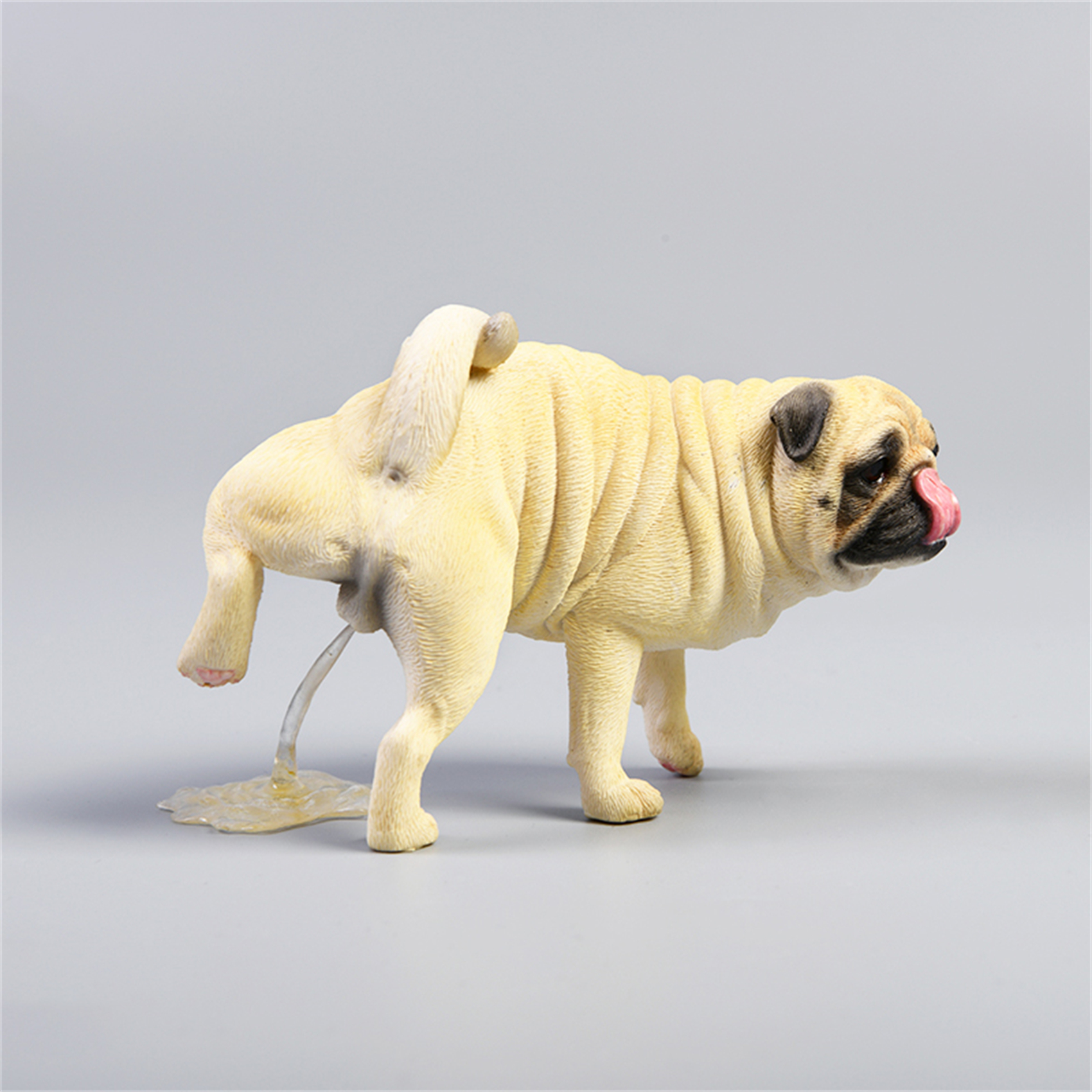 JXK 1/6 Funny Pug Figure Dog with Base Pet Healing Figure Cute Canidae Animal Collector Toy Resin Desktop Decoration Gift