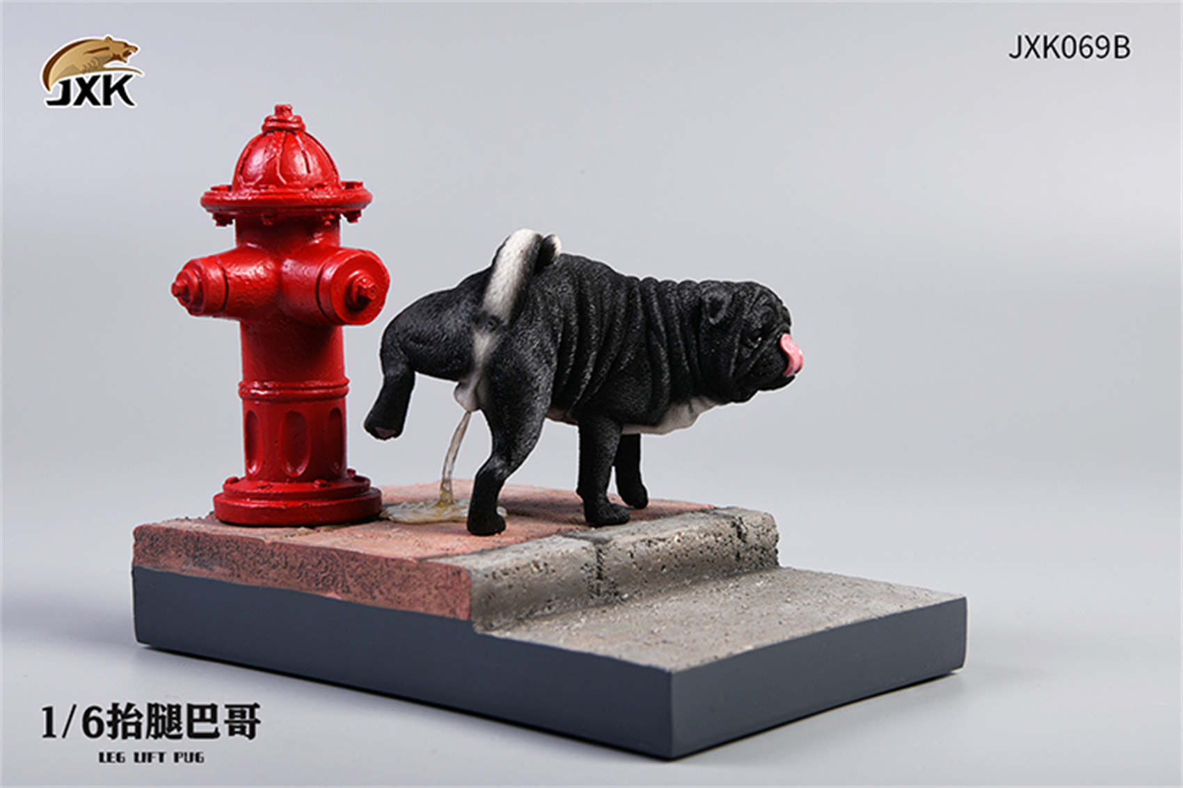 JXK 1/6 Funny Pug Figure Dog with Base Pet Healing Figure Cute Canidae Animal Collector Toy Resin Desktop Decoration Gift