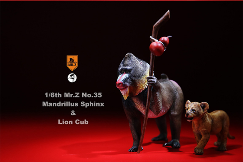 Mr.Z 1/6 Ratio Mandrill Sphinx Lion Cub Set Animal Figure Model Toy Collector Gift Education Figures Decoration Ornaments
