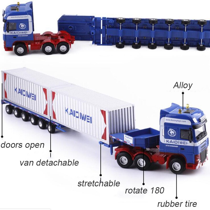 1:50 Scale Alloy Metal Truck Trailer Container Cargo Logistics Car Truck Diecast Model Engineering Vehicle Model Toy Collections