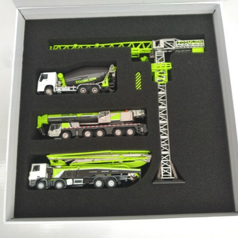 Diecast Alloy 1:120 Scale ZOOMLION Concrete Pump Excavator Tractor ZLJ5440 THBBE Crawler Crane Engineering Truck Model Toy