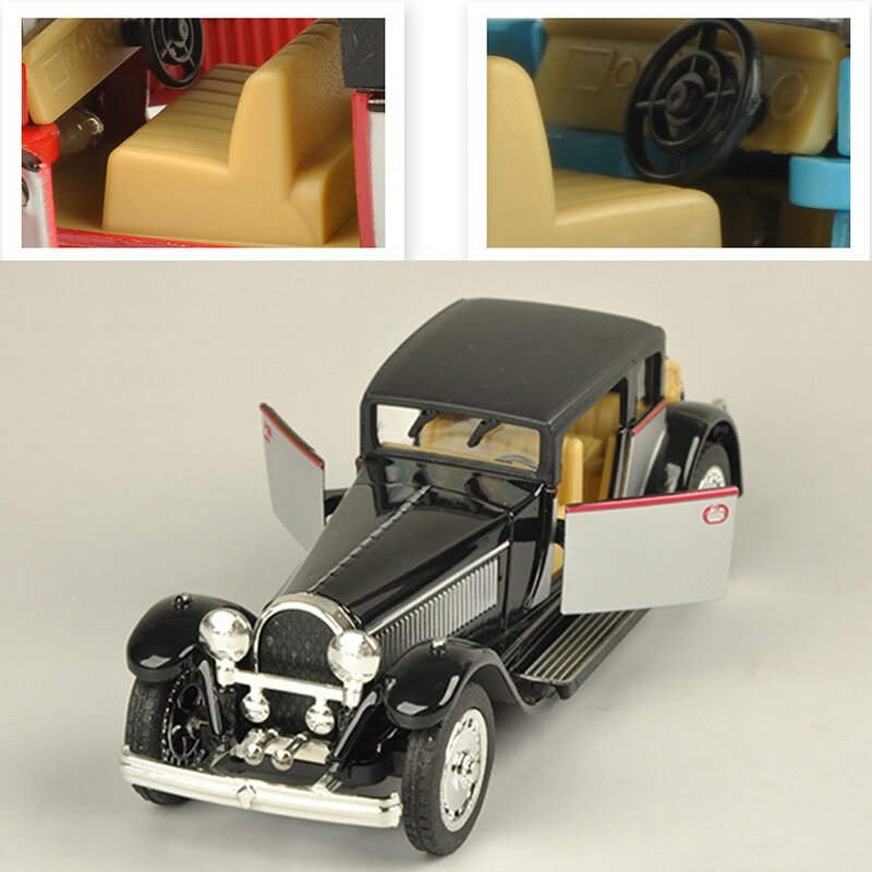 1:28 Vintage Bugattis Car Model Sound and Light Alloy Pull Back Flashing Classic Vintage Collective Music Car Toy collection