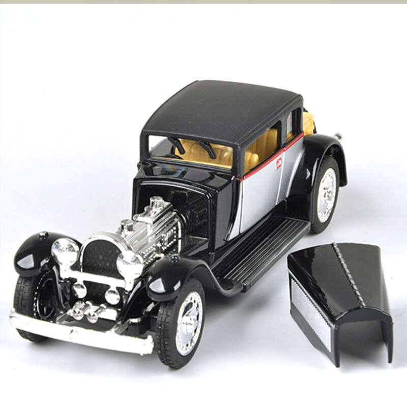 1:28 Vintage Bugattis Car Model Sound and Light Alloy Pull Back Flashing Classic Vintage Collective Music Car Toy collection