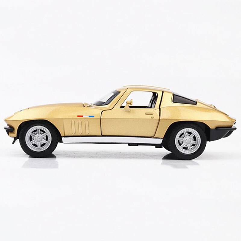 15.3CM 1:32 Scale Golden Color Metal Alloy Chevrolet Corvette C2 Racing Car Pull Back Diecast Vehicles Model Toys For Children