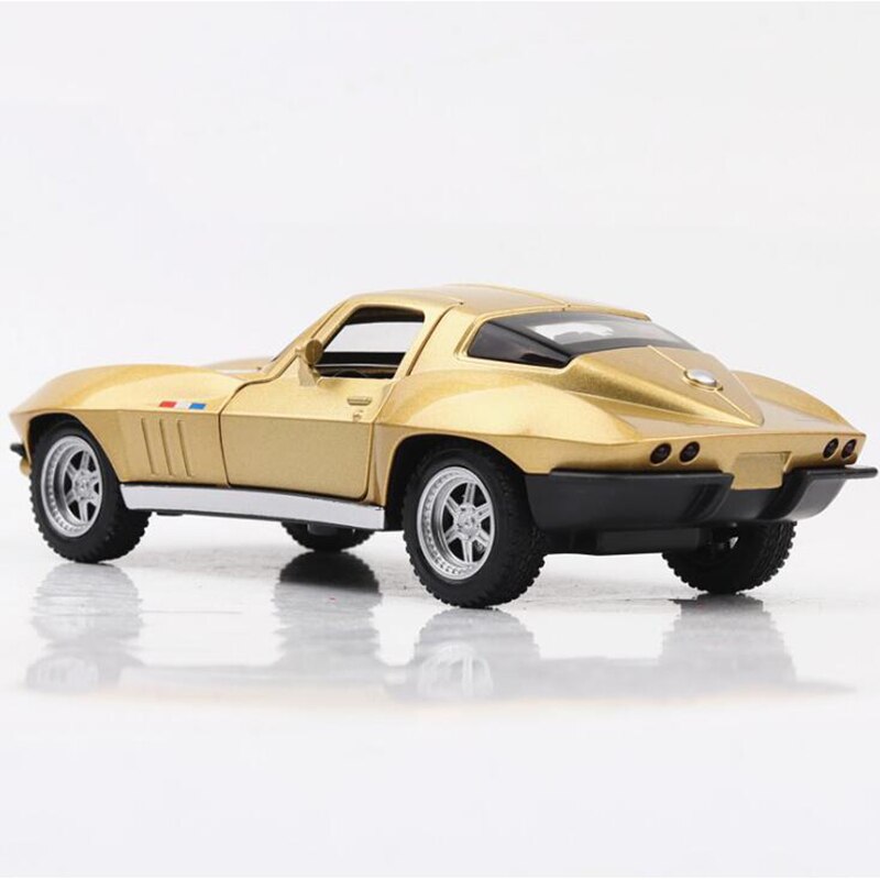 15.3CM 1:32 Scale Golden Color Metal Alloy Chevrolet Corvette C2 Racing Car Pull Back Diecast Vehicles Model Toys For Children