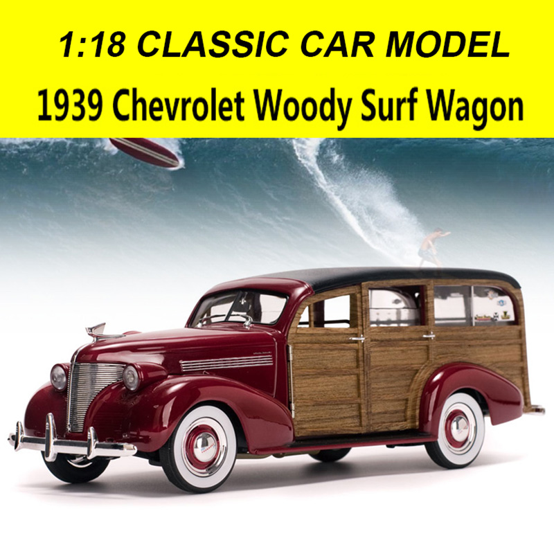 1/18 Scale Alloy Diecast 1939 Chevrolet Woody Surf Wagon Fleetmaster Car model Model Vehicles Toys for fans Collections
