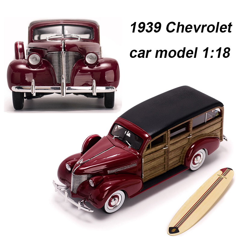 1/18 Scale Alloy Diecast 1939 Chevrolet Woody Surf Wagon Fleetmaster Car model Model Vehicles Toys for fans Collections